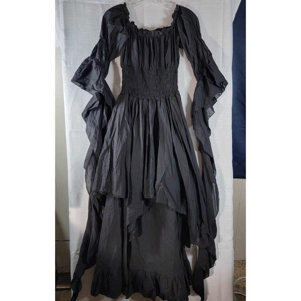 Vintage Style Black Gothic Renaissance Ruffle Maxi Dress